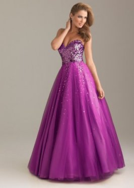 Sexy Purple Strapless Flared Tulle Long Formal Gowns On Sale